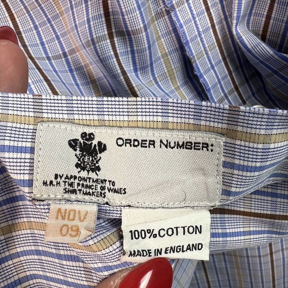 Turnbull & Asser‎ Bespoke Mens Dress Shirt XL?*READ Blue Plaid Button Down - Picture 12 of 16